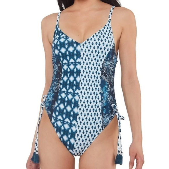 Jessica Simpson Batik Babe Tassel-Trim One-Piece Swimsuit - Picture 1 of 11